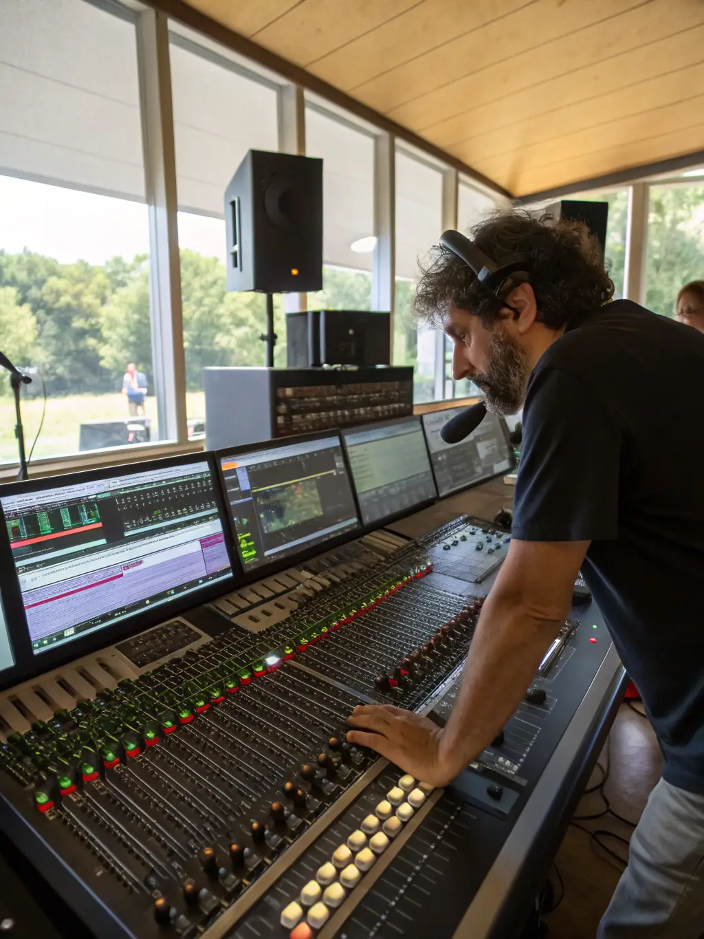 A mastering engineer using specialized equipment to finalize a track, ensuring it sounds its best across all playback systems for Music from Galicia.